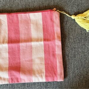 Pink and Cream Striped Pouch with Tassel